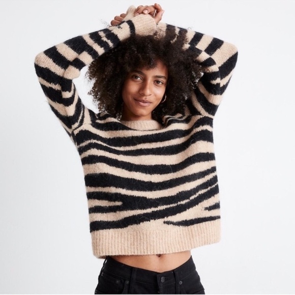 Madewell Sweaters - Madewell Boho Fuzzy Tiger Striped Shrunken Pullover Cropped Boxy Sweater